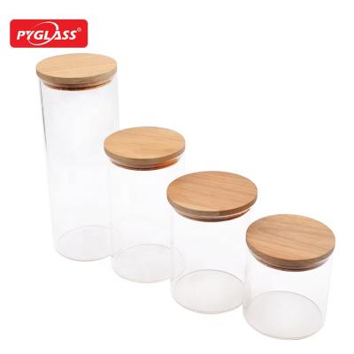 China Borosilicate Glass Food Container Food Storage Microwavable Jar With Bamboo Lid for sale