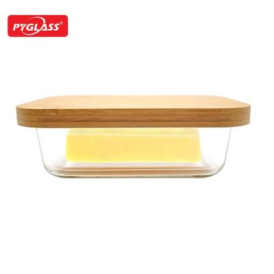 China Sustainable Butter Dish Glass with Lid - High quality butter dish made of glass with stylish and sustainable bamboo lid for sale