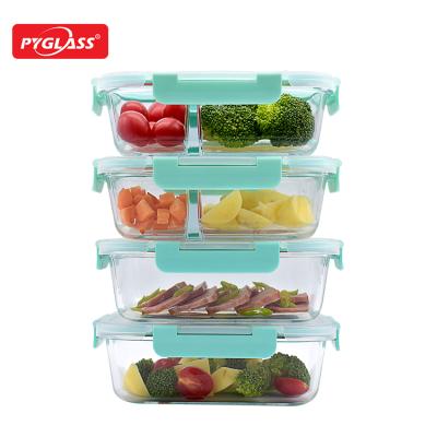 China Sustainable Microwave Safe Glass Lunch Containers With Airtight BPA Free Plastic Lid 4set for sale