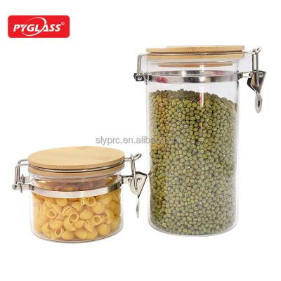 China Sustainable Airtight Glass Food Storage Jar With Stainless Steel And Bamboo Loop Lid , Universal Container for sale