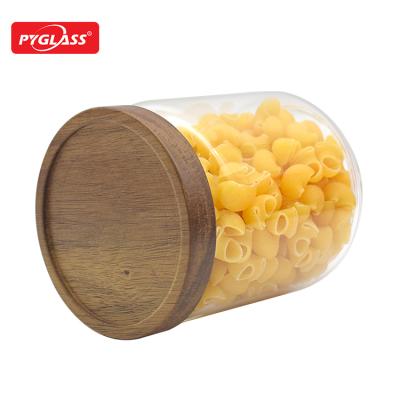 China New Trend Sustainable High Borosilicate Glass Food Storage Jar With Bamboo Lid for sale