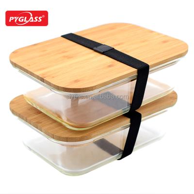 China Sustainable Glass Food Container Storage With Acacia Bamboo Lid Glass Meal Prep Container Set for sale