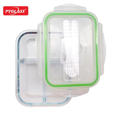 China Wholesale Sustainable Glass Lunch Box Storage Container Glass Food Container With Cutlery Lid Lunch Box Glass for sale