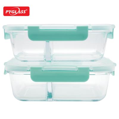 China 3-Compartment 1000ml Glass Bento Lunch Box For Kids Pyrex Viable Glass Food Container for sale