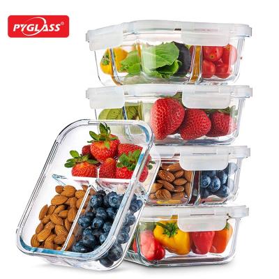 China Best viable selling glass lunch box/glass bento box/glass food container with divider for sale