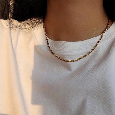 China 4mm Width Environmental Friendly Women's Short Stainless Steel 14k Gold Plated Figaro Chain Necklace Fashion Jewelry 2021 for sale