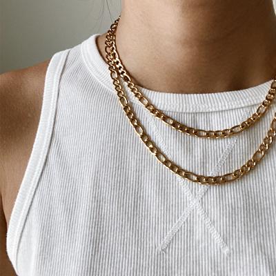 China 2021 Hot Environmental Friendly Luxury Width Chunky Figaro Chain Necklace 316l Punk Stainless Steel 50cm Long In Stock for sale