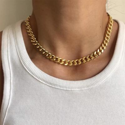 China 2021 316l stainless steel statement environmental friendly fashionable chunky cuban chain necklace for women punk style for sale