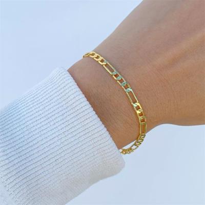 China Environmental Friendly 4mm Width 14k Gold Plated Women Jewelry Fashion Chunky Figaro Chain Stainless Steel Punk Bracelet for sale