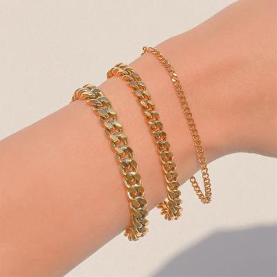 China Environmental Friendly Women Fashion Bracelet 6mm Width 3 Size Cuban Chain Metal Chunky Punk Bracelet Hip Hop 2021 Hot for sale