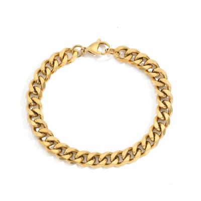 China Environmentally Friendly Hip Hop Amazon Chunky 14k Gold Plated Stainless Steel Bracelet Cuban Women Hand Titanium Chain Link 8mm Thick for sale