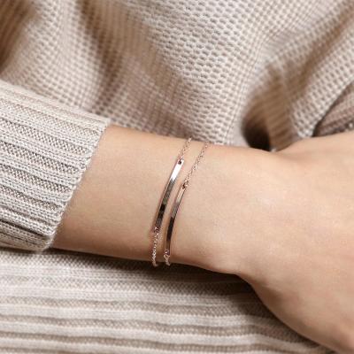 China Women Environmental Friendly Jewelry Fashion Minimalist Flat Empty Thin Bar Charms Chain Bracelet Stainless Steel Silver for sale