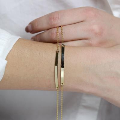 China Environmental Friendly Personalized Adjustable Chain Long Gold Bar Stainless Steel Flat Empty Bracelet Jewelry For Girls for sale