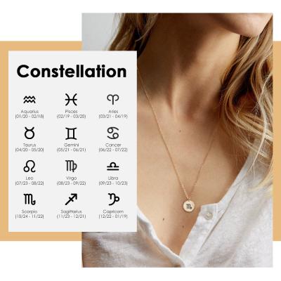 China Fashion Jewelry Horoscope Stainless Steel Coin Laser Zodiac Symbol Customized Pendant Necklace Environmentally Friendly Rose Gold Plated for sale