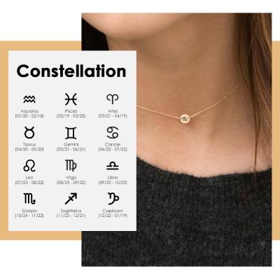 China 2021 Fashion Jewelry Simple Engraved Gold Coin Zodiac Sign Symbol Stainless Steel Choker Necklace Environmentally Friendly Horoscope for sale