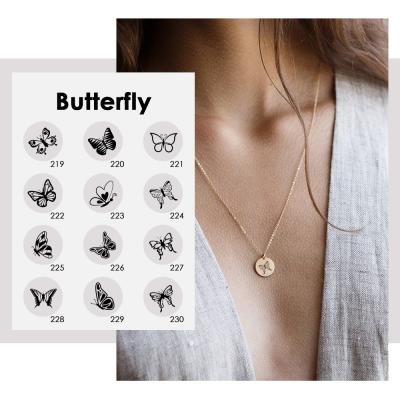 China Environmental Friendly American Trendy Gold Plated Stainless Steel 13mm Disc Engraved Butterfly Mom Jewelry Necklace for sale