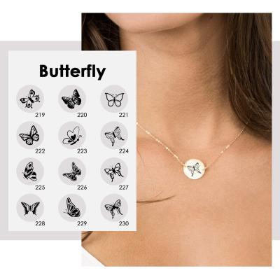 China 14k Gold Minimalist 15mm Environmental Friendly Polish Disc Engrave Butterfly Pattern Pendant Necklace For Women Wholesale for sale