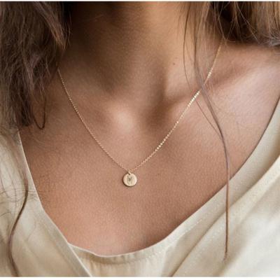 China Amazon Hot Environmental Friendly Stainless Steel Custom Engrave Cool Disc Hand Gesture Gold Pendant Jewelry Necklace For Girls for sale