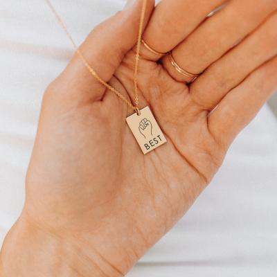 China Environmental Friendly Gold Plated Rectangle Blank Letter Pendant With Rock Gesture Hand Name Engrave Necklace Stainless Steel Hot for sale