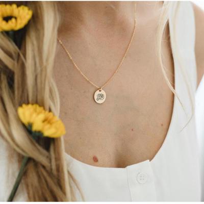 China Environmental Friendly 13mm Small Coin Pendant With Luxury Designer Rose Flower Stainless Steel Silver Necklace To My Girlfriend for sale