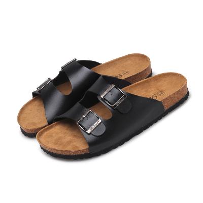 China Fashion Trend Men's Slip On Cork Sandals Casual Flat With 2-Strap Buckle Cork Slide Arizona Leather Sandals For Men for sale