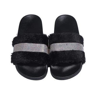 China Anti-slippery Slide Women's Comfortable Indoor Or Outdoor Furry Slipper Sandals With Faux Fur for sale