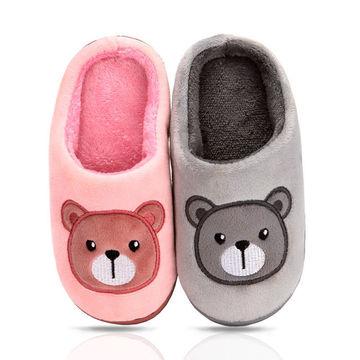 China Cute Cartoon Bear Anti-skid Slippers For Kids Winter Slides Indoor Soft Non-slip Thick Bottom Slippers for sale