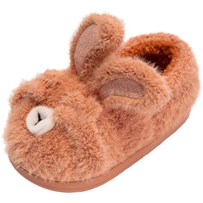 China Round Toddler Kids Girls Boys Cute Cartoon Animal Soft Warm Plush Striping Slippers Winter Non-slip Bedroom Shoes for sale