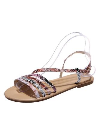 China Fashion Trend Flower Print Slip On Lace Ankle Strap Sandals For Women Beach Flat Sandals for sale