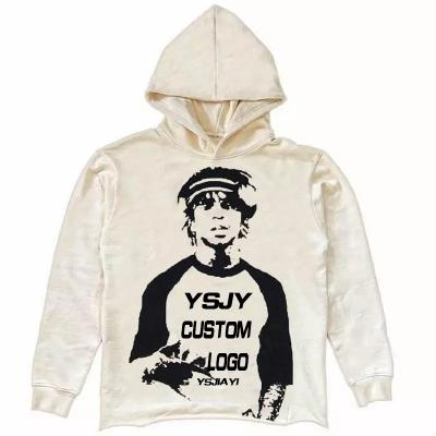 China White Distressed Custom Anti Shrink Custom Streetwear No Pocket Cut Edge Hoodie for sale