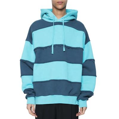 China Hot OEM Anti-shrink Men's Hoodies and Sweatshirts Latest Style, 100% Cotton Specially Designed Edge Striped Raw Hoodie for sale