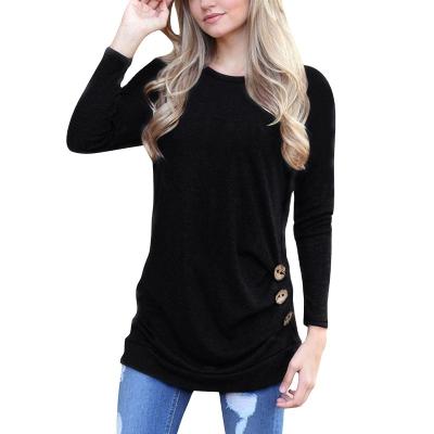 China Anti-pilling women's long sleeve yoga t-shirt designed best selling long sleeve button embellished t-shirt knit women's long sleeves for sale