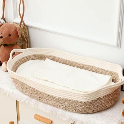 China Portable Baby Diaper Basket Rope Backpack Amazon Cotton Changing Basket Accept Custom Pad for sale