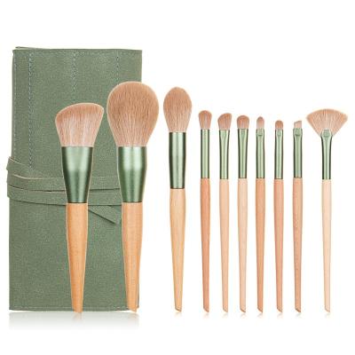 China Angular Blush Private Label High Quality 10 Pcs Color Makeup Wood Brush Set With Green Olive for sale