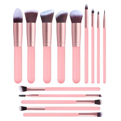 China Angular Blush New Arrival High Quality Custom Pink Rose Golden Makeup Brush Set of 14 Pcs for sale