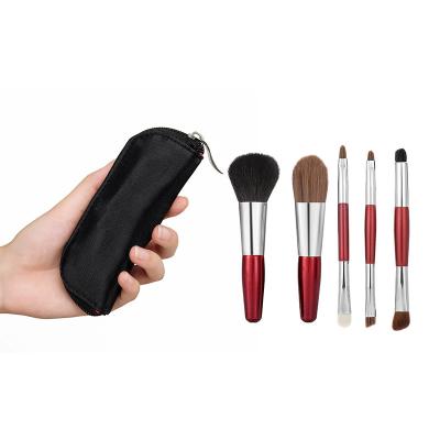 China Angular Blush Travel Size 5 Pcs High Quality Custom Goat Hair Makeup Brush Set With Zipper Pouch for sale