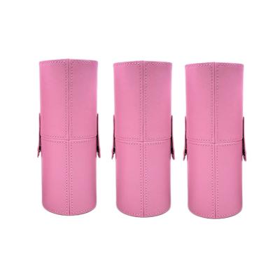 China Portable High Quality Pink Color PU Cup Case For Makeup Brushes for sale