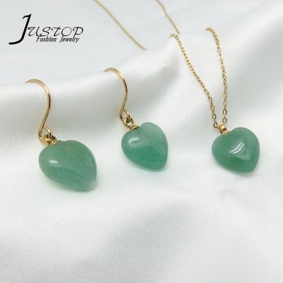 China Nickel Free Ethnic Stainless Steel Jewelry 18k Gold Plated Green Aventurine Heart Stone Jade Jewelry Set for sale