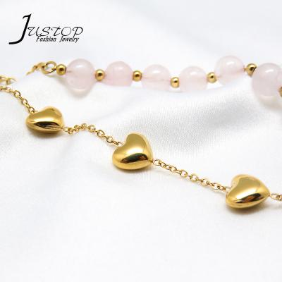 China Wholesale Unisex Crystal Couple Heart Shape Bracelet 18K Gold Romantic Jewelry Natural Stone Beads Bracelet Bangle for sale