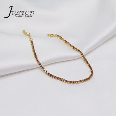 China Environmental Friendly Wholesale Women Accessories Chains Red Cubic Zirconia Bracelets Real Gold Plated for sale