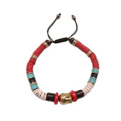 China New Jewelry OEM Environmental Friendly Red Polymer Clay Plastic Copper Buddha Bracelets for sale