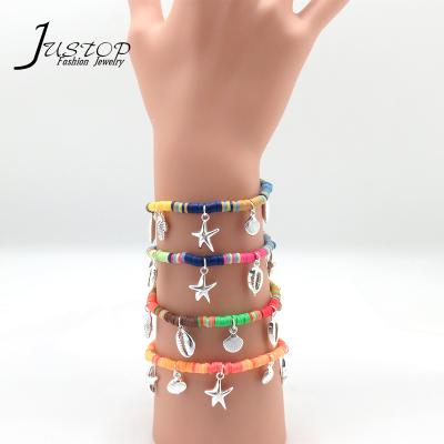 China Silver Polymer Clay Beaded Bracelets Shell Charm Bracelet Bohemia Colorful Beach Color Starfish Environmentally Friendly For Women for sale