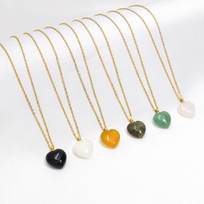 China Nature Moonstone Heart Pendants Necklace Romantic Gold Plated Stainless Steel Link Minimalist Charm Long Necklaces For Women for sale