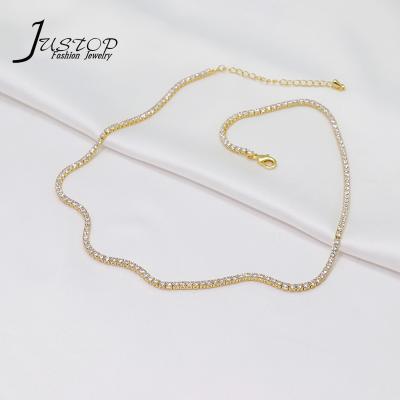 China Ladies Environmental Friendly Real Gold Plated Zircon Chain Tennis Necklace Wholesale for sale