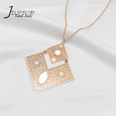 China Large 55mm Jewelry Shell Jewelry Environmentally Friendly Gold Plated Cavity Layer Geometric Pendant Necklaces for sale