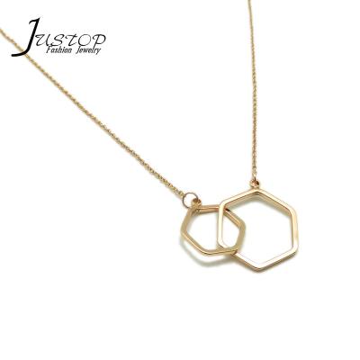 China Fashion Accessories Gold Environmental Friendly Minimalist Jewelry Two Geometric Hexagon Pendant Necklaces Personalized for sale