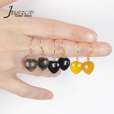 China Valentine Gift Jewelry Wholesale Elegant Drop Earrings Lead Free Nickel Free 18K Gold Stainless Steel Heart Shape Natural Stone Crystal Drop Earrings for sale