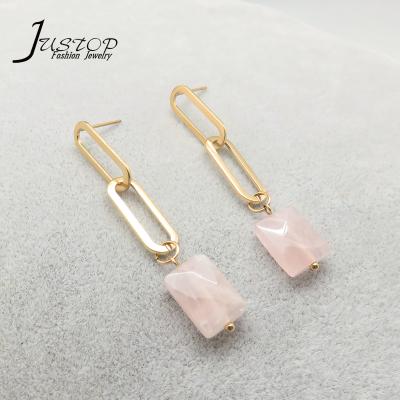 China Fashion Stainless Steel Earrings Jewelry 18K Lead Free Gold Plated Vintage Crystal Natural Stone Drop Earring for sale