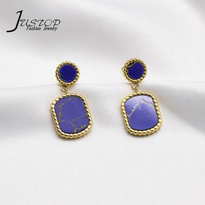 China Environmental Friendly Jewelry Making 18K Gold Plated Faceted Stainless Steel Bezel Deep Blue Turquoise Earrings For Women for sale