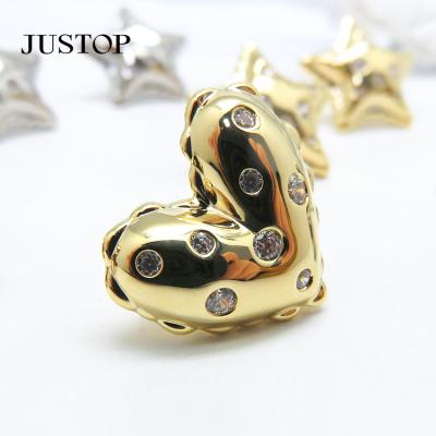 China Women Heart Shaped Brass Girls Fashion Zircon Gemstone Earrings Stud Jewelry 3D Stud Nickel Free Lead Free Shipping Minimalist Earring for sale